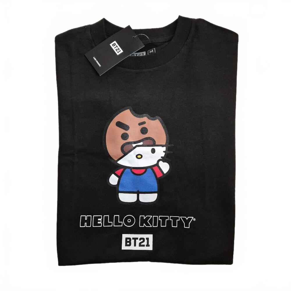 BT21 Hello Kitty Graphic Men's T-Shirt Black Medium